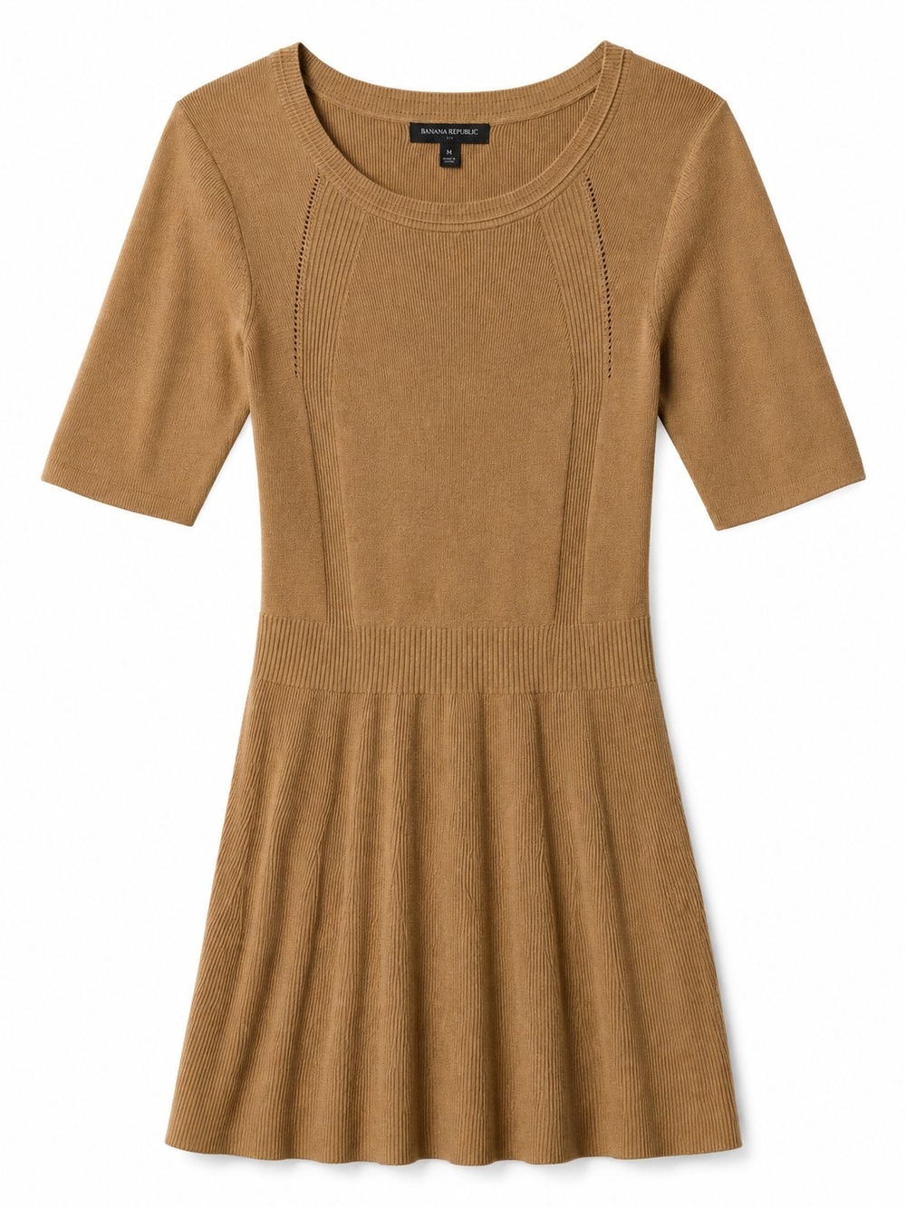 Banana Republic Tan Ribbed Fit-and-Flare Knit Dress